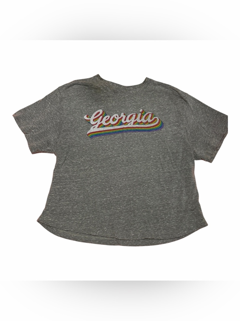 Pressbox Gray Vintage Tee with Rainbow 'Georgia' Script Size Medium